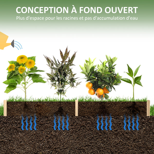 Carré Potager de Jardin dim. 244 x 61,5 x 27 cm Feutre de Drainage, séparation Inclus Bois de Sapin