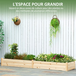 Carré Potager de Jardin dim. 244 x 61,5 x 27 cm Feutre de Drainage, séparation Inclus Bois de Sapin