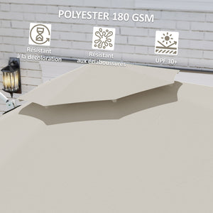 Parasol déporté rond 3 x 2,5 m, parasol de jardin extérieur avec manivelle, base croisée, inclinable et rotatif à 360°, double toit, protection UV UPF0+, gris