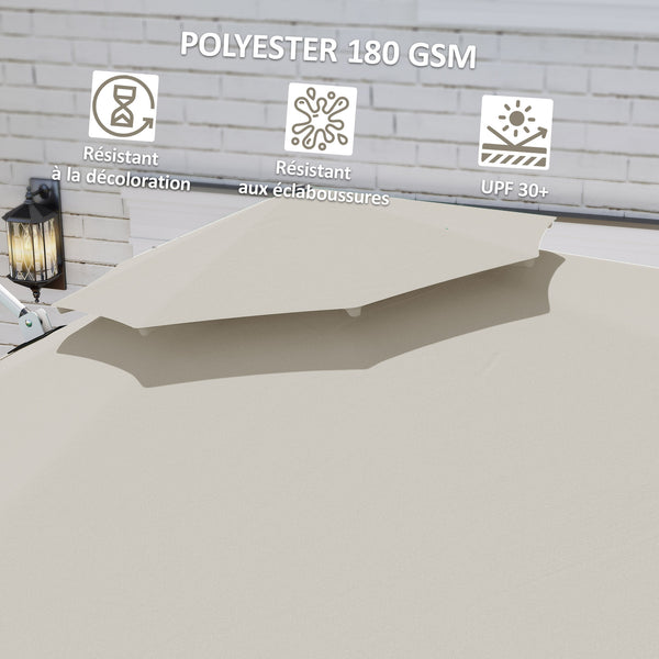 Parasol déporté rond 3 x 2,5 m, parasol de jardin extérieur avec manivelle, base croisée, inclinable et rotatif à 360°, double toit, protection UV UPF0+, gris