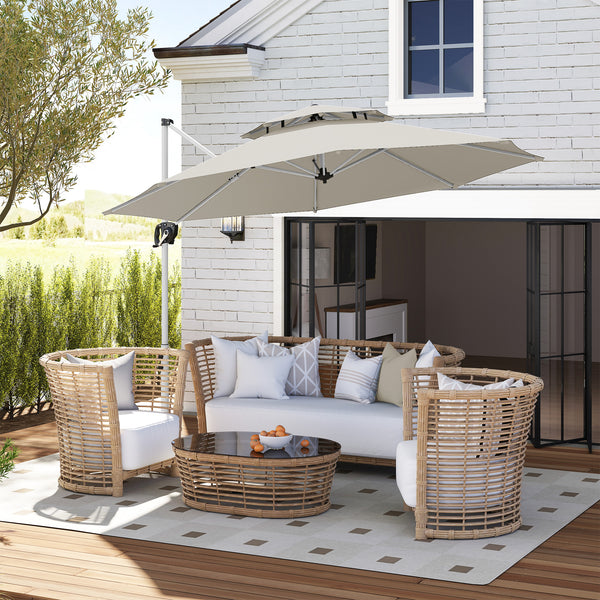 Parasol déporté rond 3 x 2,5 m, parasol de jardin extérieur avec manivelle, base croisée, inclinable et rotatif à 360°, double toit, protection UV UPF0+, gris