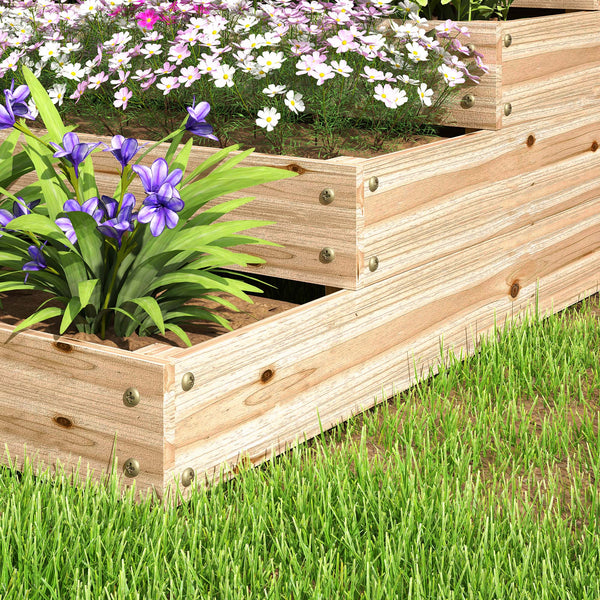Carré potager de jardin, jardinière en bois massif, lit de jardin surélevé, sans fond, 4 étages, pour herbes légumes fruits fleurs, 113 x 113 x 46 cm, bois naturel