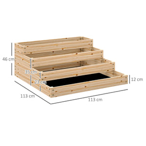 Carré potager de jardin, jardinière en bois massif, lit de jardin surélevé, sans fond, 4 étages, pour herbes légumes fruits fleurs, 113 x 113 x 46 cm, bois naturel