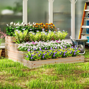 Carré potager de jardin, jardinière en bois massif, lit de jardin surélevé, sans fond, 4 étages, pour herbes légumes fruits fleurs, 113 x 113 x 46 cm, bois naturel
