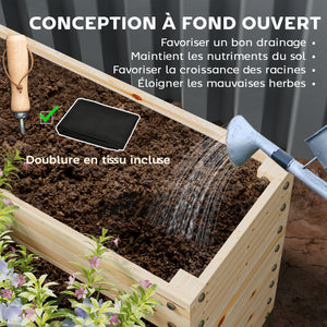 Carré potager de jardin, jardinière en bois massif, lit de jardin surélevé, sans fond, 4 étages, pour herbes légumes fruits fleurs, 113 x 113 x 46 cm, bois naturel