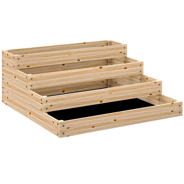 Carré potager de jardin, jardinière en bois massif, lit de jardin surélevé, sans fond, 4 étages, pour herbes légumes fruits fleurs, 113 x 113 x 46 cm, bois naturel