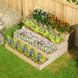 Carré potager de jardin, jardinière en bois massif, lit de jardin surélevé, sans fond, 4 étages, pour herbes légumes fruits fleurs, 113 x 113 x 46 cm, bois naturel