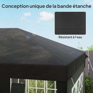 Tonnelle de jardin extérieure pop-up pliante - tente de réception - 3 x 6 m - pavillon chapiteau barnum - 3 cotés démontables - piquets d'ancrage au sol + sac de transport inclus noir