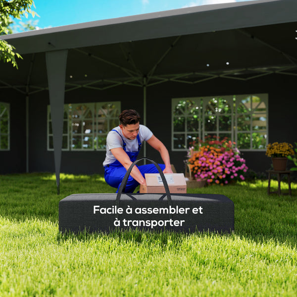 Tonnelle de jardin extérieure pop-up pliante - tente de réception - 3 x 6 m - pavillon chapiteau barnum - 3 cotés démontables - piquets d'ancrage au sol + sac de transport inclus noir