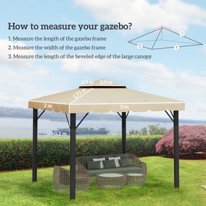 Toile de Rechange pour pavillon tonnelle Tente 3 x 3 m Toit de Remplacement Gazebo de Jardin Tissu Polyester Haute densité 170 g/m² Beige