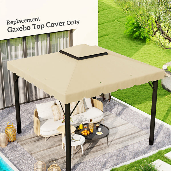 Toile de Rechange pour pavillon tonnelle Tente 3 x 3 m Toit de Remplacement Gazebo de Jardin Tissu Polyester Haute densité 170 g/m² Beige