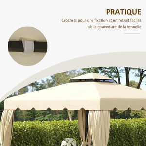 Toile de Rechange pour pavillon tonnelle Tente 3 x 3 m Toit de Remplacement Gazebo de Jardin Tissu Polyester Haute densité 170 g/m² Beige