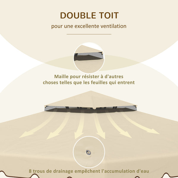 Toile de Rechange pour pavillon tonnelle Tente 3 x 3 m Toit de Remplacement Gazebo de Jardin Tissu Polyester Haute densité 170 g/m² Beige