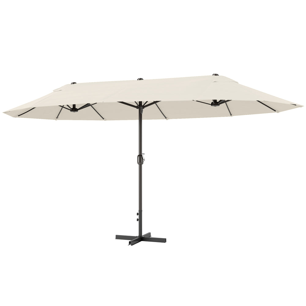 Parasol de jardin XXL avec pied en croix parasol grande taille 4,6L x 2,7l x 2,4H cm ouverture fermeture manivelle acier polyester haute densité crème