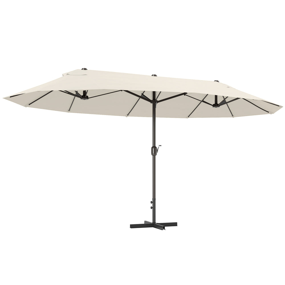 Parasol de jardin XXL avec pied en croix parasol grande taille 4,6L x 2,7l x 2,4H cm ouverture fermeture manivelle acier polyester haute densité crème