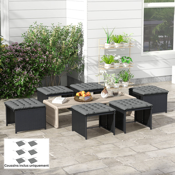 Lot de 6 coussins de chaise de jardin, Coussins extérieur capitonné, grand confort cm avec attaches, dim. 40L x 40l cm Gris