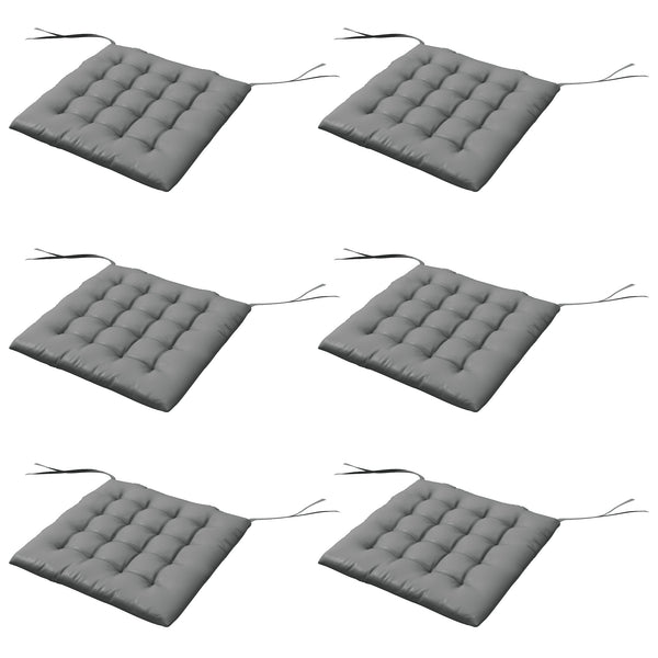 Lot de 6 coussins de chaise de jardin, Coussins extérieur capitonné, grand confort cm avec attaches, dim. 40L x 40l cm Gris