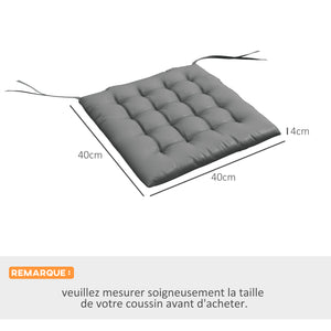 Lot de 6 coussins de chaise de jardin, Coussins extérieur capitonné, grand confort cm avec attaches, dim. 40L x 40l cm Gris