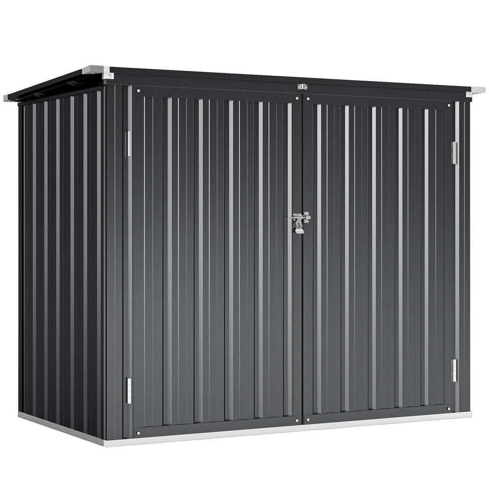 Cache Poubelle Extérieur 1,2 m², 150x80x117cm, Abri de Jardin en Acier Galvanisé pour 2 Poubelles, Double Porte à Serrures, Couvercle Relevable à Charnière, Rangement pour Vélo, Outils