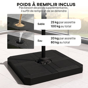 Parasol déporté carré 2,4x2,4m avec pied et dalles lestage - parasol de jardin extérieur, mât aluminium et rotatif 360° par pédale - UV50+ et inclinaison 5 positions pour terrasse, kaki