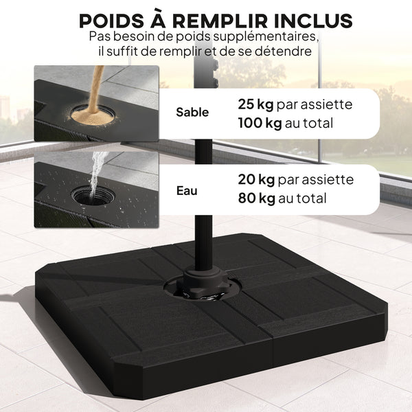 Parasol déporté carré 2,4x2,4m avec pied et dalles lestage - parasol de jardin extérieur, mât aluminium et rotatif 360° par pédale - UV50+ et inclinaison 5 positions pour terrasse, kaki