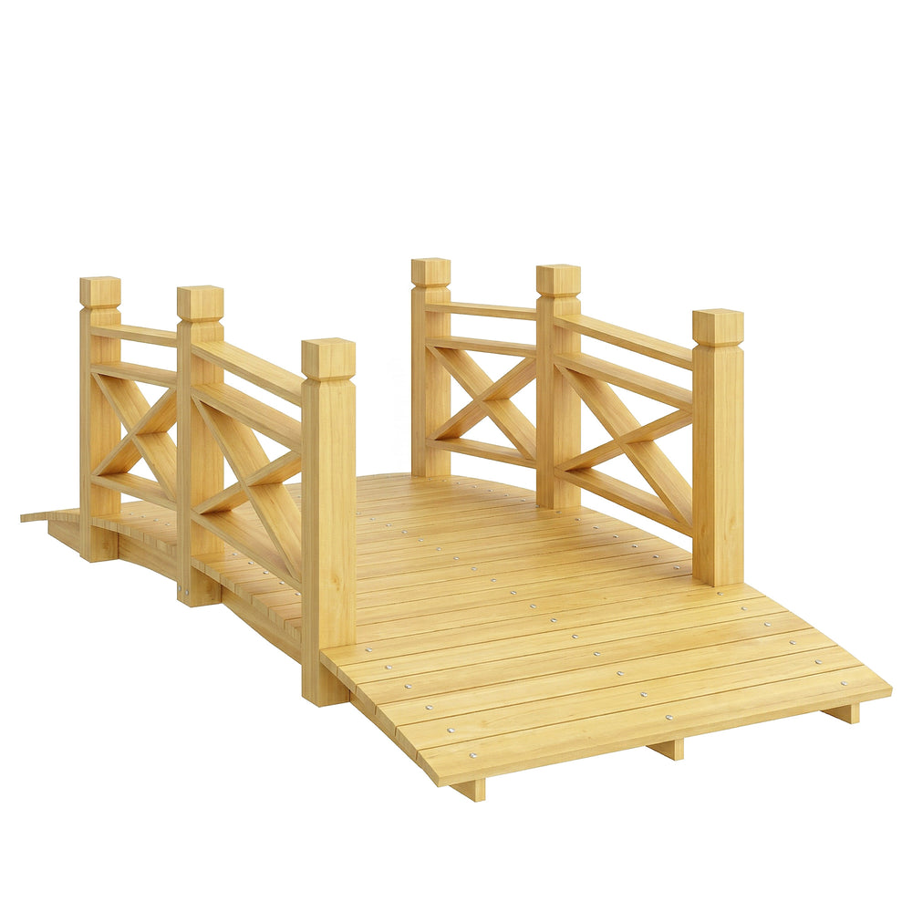 Pont de Jardin en Bois Carbonisé Arqué 1,74m - Passerelle avec Main Courante Sécurisée et Charge 200kg - Décoration Extérieure Traitée et Résistante, Naturel