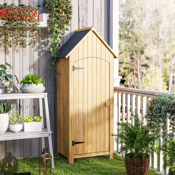 Abri de jardin en bois cabane de jardin exterieur armoire de jardin avec toit bitumé 3 étagères porte avec loquet rangement et stockage extérieurs pour terrasse 77,5 x 54,2 x 179,5 cm naturel