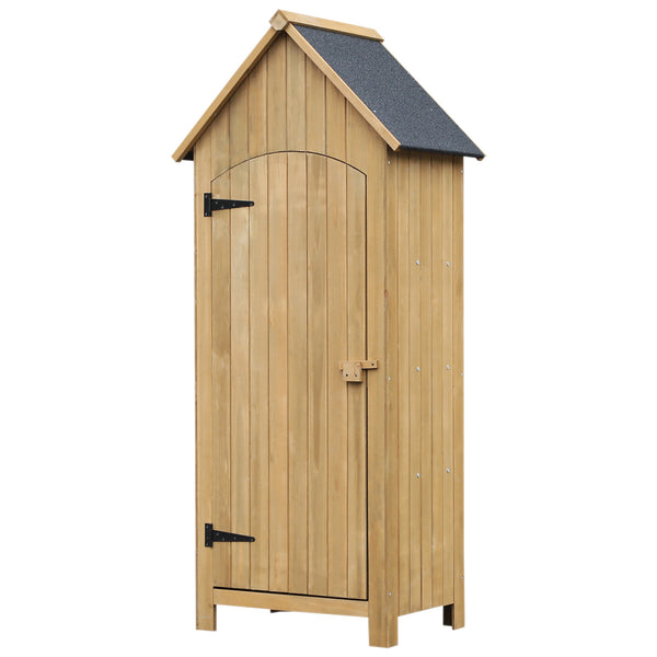 Abri de jardin en bois cabane de jardin exterieur armoire de jardin avec toit bitumé 3 étagères porte avec loquet rangement et stockage extérieurs pour terrasse 77,5 x 54,2 x 179,5 cm naturel
