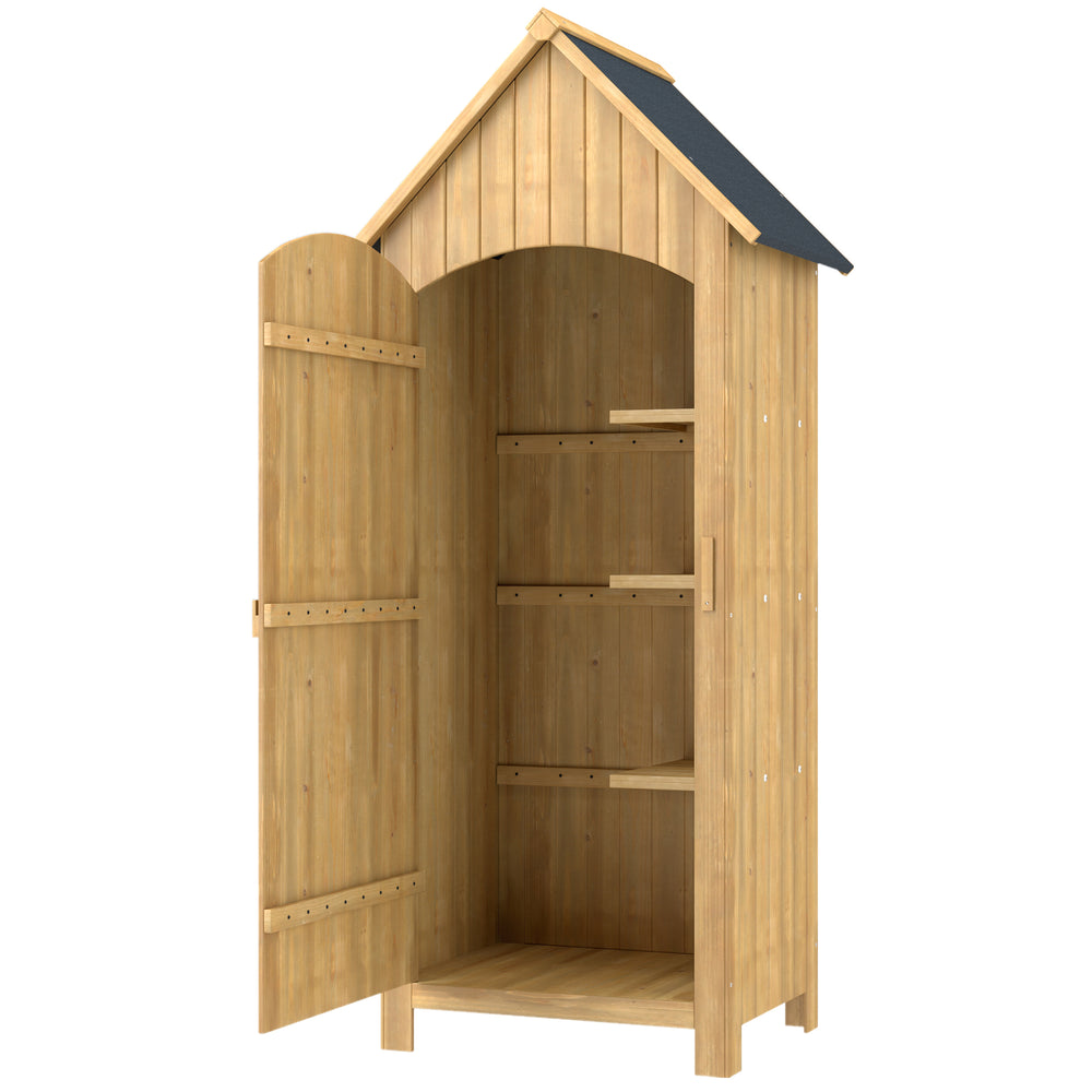 Abri de jardin en bois cabane de jardin exterieur armoire de jardin avec toit bitumé 3 étagères porte avec loquet rangement et stockage extérieurs pour terrasse 77,5 x 54,2 x 179,5 cm naturel