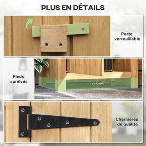 Abri de jardin en bois cabane de jardin exterieur armoire de jardin avec toit bitumé 3 étagères porte avec loquet rangement et stockage extérieurs pour terrasse 77,5 x 54,2 x 179,5 cm naturel