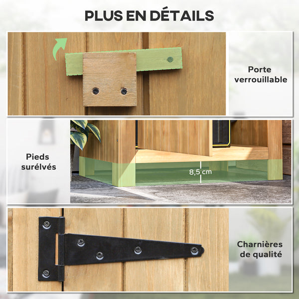 Abri de jardin en bois cabane de jardin exterieur armoire de jardin avec toit bitumé 3 étagères porte avec loquet rangement et stockage extérieurs pour terrasse 77,5 x 54,2 x 179,5 cm naturel