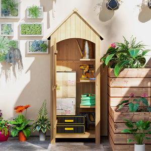 Abri de jardin en bois cabane de jardin exterieur armoire de jardin avec toit bitumé 3 étagères porte avec loquet rangement et stockage extérieurs pour terrasse 77,5 x 54,2 x 179,5 cm naturel