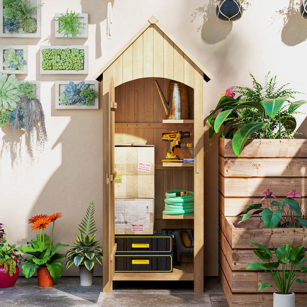 Abri de jardin en bois cabane de jardin exterieur armoire de jardin avec toit bitumé 3 étagères porte avec loquet rangement et stockage extérieurs pour terrasse 77,5 x 54,2 x 179,5 cm naturel
