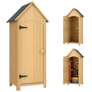 Abri de jardin en bois cabane de jardin exterieur armoire de jardin avec toit bitumé 3 étagères porte avec loquet rangement et stockage extérieurs pour terrasse 77,5 x 54,2 x 179,5 cm naturel