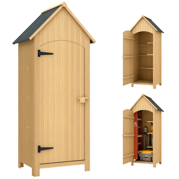 Abri de jardin en bois cabane de jardin exterieur armoire de jardin avec toit bitumé 3 étagères porte avec loquet rangement et stockage extérieurs pour terrasse 77,5 x 54,2 x 179,5 cm naturel