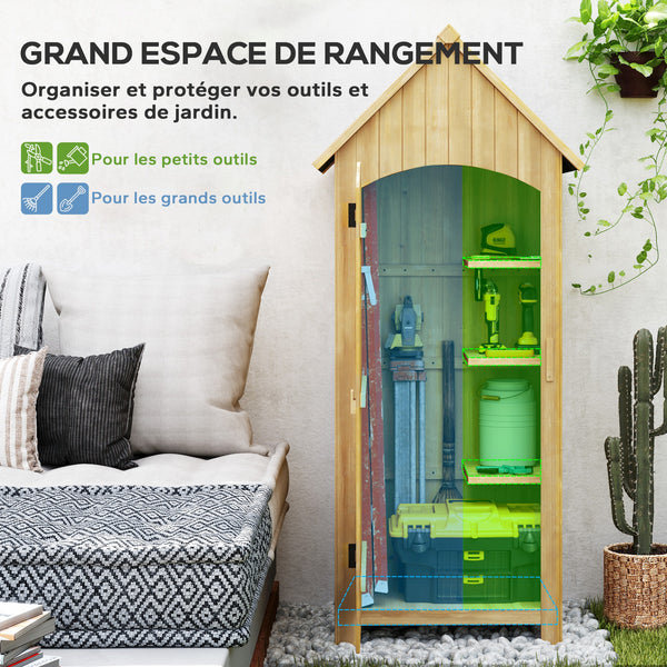 Abri de jardin en bois cabane de jardin exterieur armoire de jardin avec toit bitumé 3 étagères porte avec loquet rangement et stockage extérieurs pour terrasse 77,5 x 54,2 x 179,5 cm naturel