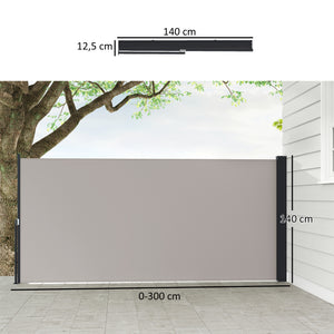 Store latéral Brise-Vue paravent rétractable dim. 3L x 1,4H m alu. Polyester Anti-UV Haute densité 180 g/m² Gris