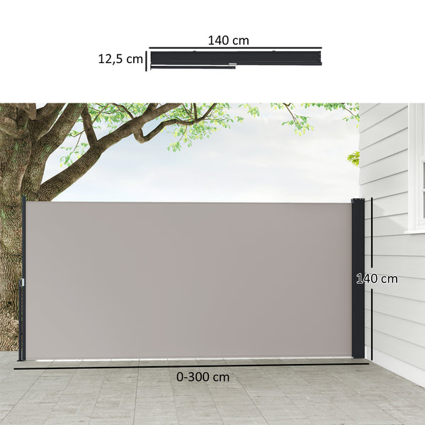 Store latéral Brise-Vue paravent rétractable dim. 3L x 1,4H m alu. Polyester Anti-UV Haute densité 180 g/m² Gris