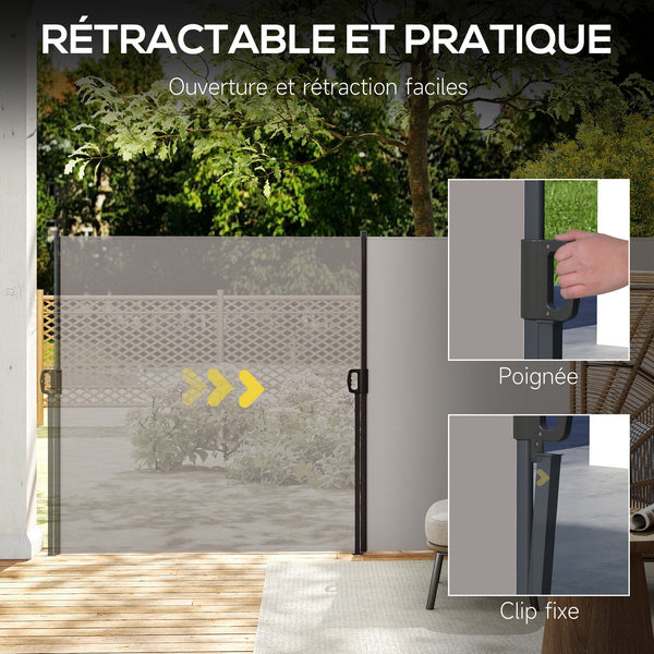 Store latéral Brise-Vue paravent rétractable dim. 3L x 1,4H m alu. Polyester Anti-UV Haute densité 180 g/m² Gris