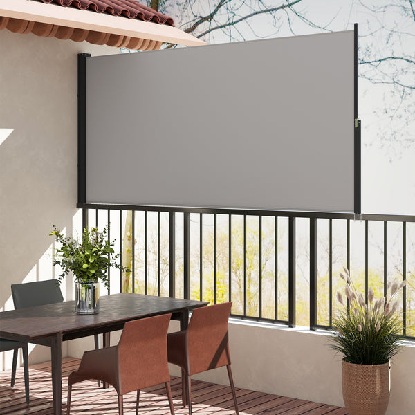 Store latéral Brise-Vue paravent rétractable dim. 3L x 1,4H m alu. Polyester Anti-UV Haute densité 180 g/m² Gris