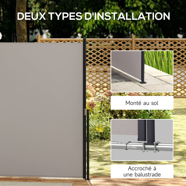 Store latéral Brise-Vue paravent rétractable dim. 3L x 1,4H m alu. Polyester Anti-UV Haute densité 180 g/m² Gris