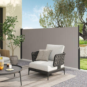 Store latéral Brise-Vue paravent rétractable dim. 3L x 1,4H m alu. Polyester Anti-UV Haute densité 180 g/m² Gris