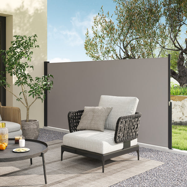 Store latéral Brise-Vue paravent rétractable dim. 3L x 1,4H m alu. Polyester Anti-UV Haute densité 180 g/m² Gris