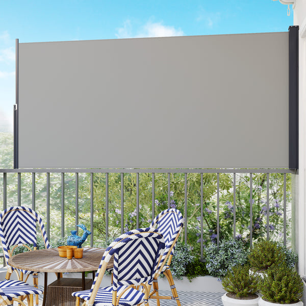 Store latéral Brise-Vue paravent rétractable dim. 3L x 1,4H m alu. Polyester Anti-UV Haute densité 180 g/m² Gris