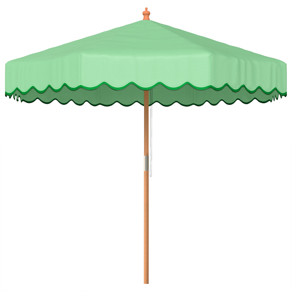 Parasol de Jardin Rond avec Volants - Parasol Terrasse Rétro Chic 230cm Aspect Bois - Protection Solaire UV Extérieur pour Balcon et Mobilier de Jardin, Vert Clair