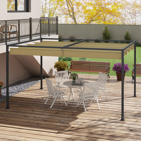 Pergola coulissante pergola rétractable 3 x 2 m structure métal époxy anticorrosion toile polyester haute densité 180 g/m² incluse kaki