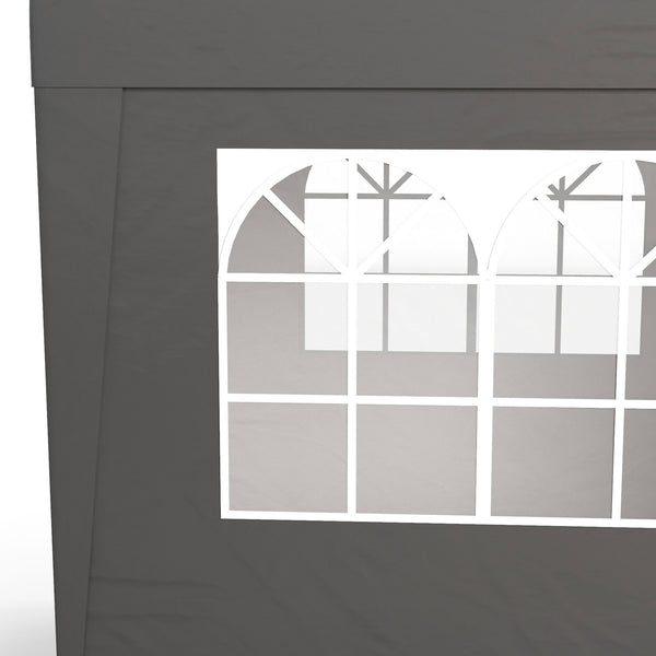 Tonnelle de jardin pliante pop-up 2 x 2 m tente de réception hauteur réglable 3 niveaux Anti-UV 30+ 3 parois latérales avec 4 sacs de sable et 1 sac de transport tissu Oxford acier gris