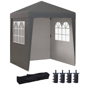 Tonnelle de jardin pliante pop-up 2 x 2 m tente de réception hauteur réglable 3 niveaux Anti-UV 30+ 3 parois latérales avec 4 sacs de sable et 1 sac de transport tissu Oxford acier gris