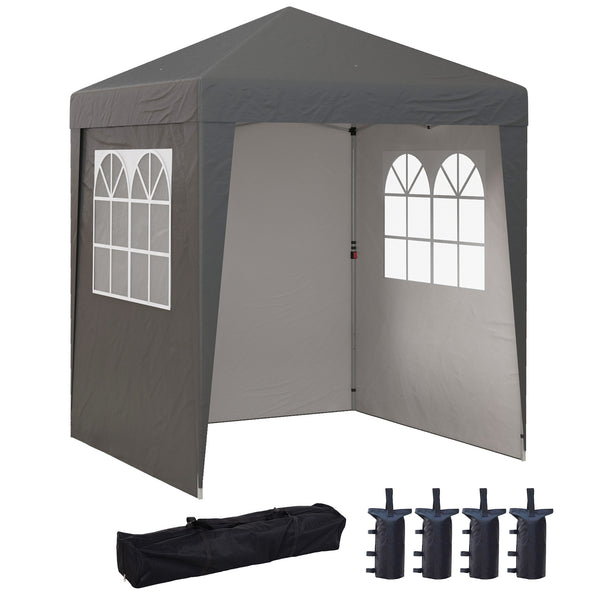 Tonnelle de jardin pliante pop-up 2 x 2 m tente de réception hauteur réglable 3 niveaux Anti-UV 30+ 3 parois latérales avec 4 sacs de sable et 1 sac de transport tissu Oxford acier gris