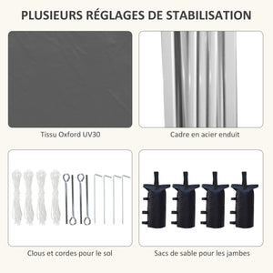 Tonnelle de jardin pliante pop-up 2 x 2 m tente de réception hauteur réglable 3 niveaux Anti-UV 30+ 3 parois latérales avec 4 sacs de sable et 1 sac de transport tissu Oxford acier gris